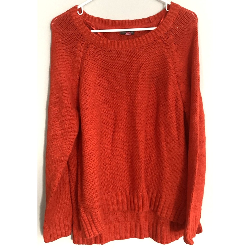Vince Camuto Sweater Women XL Orange Cotton Nylon Crew Neck Raglan Knit Pullover